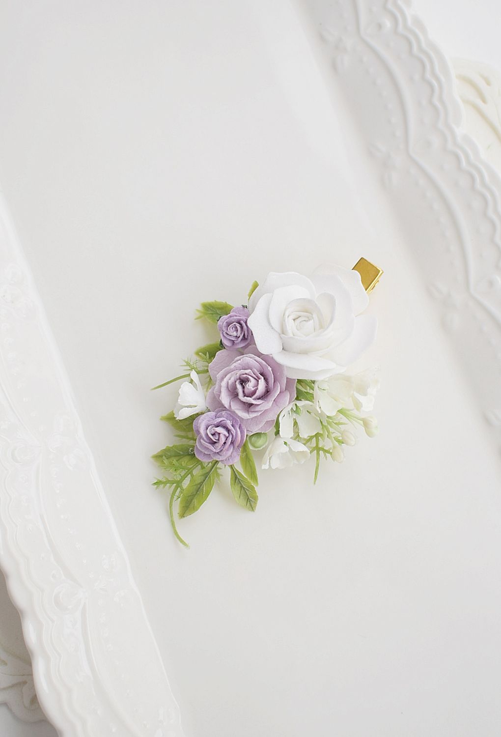 Spineczka kwiatowa, komunia, ślub, biały tydzień, fiolet, biel