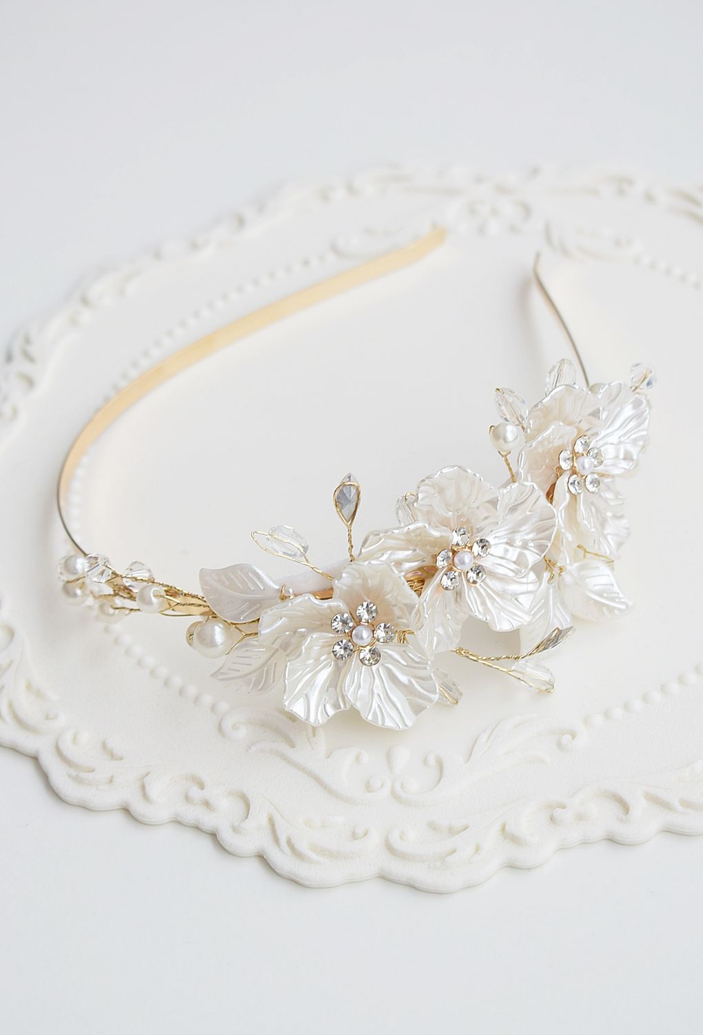 Opaska komunijna kwiaty w kremowej bieli