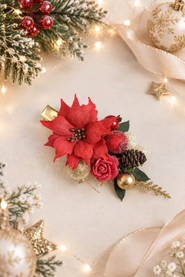 Poinsettia świąteczna czerwień złoto,opaska/spinka