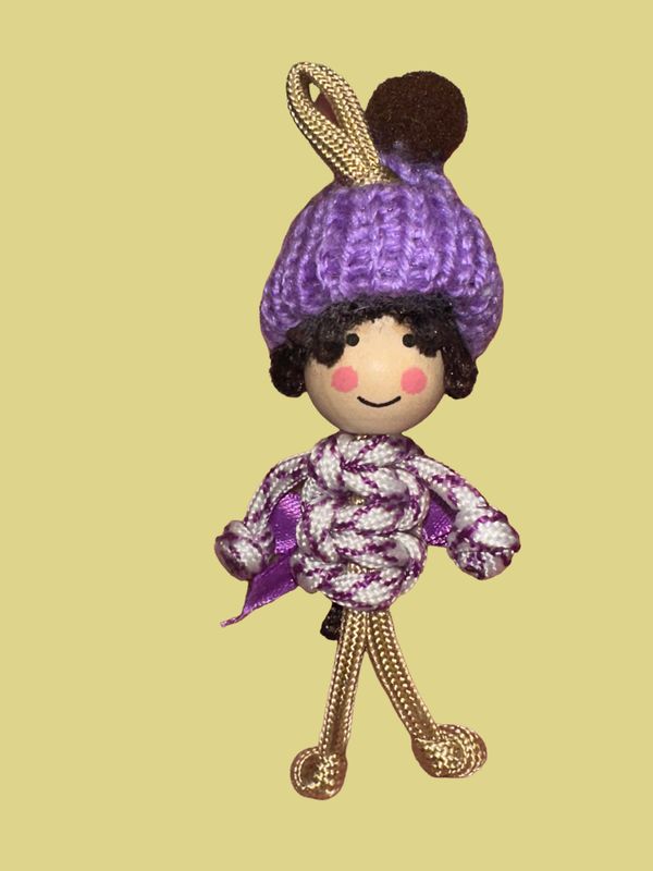 Little Purple with bobble hat and bow