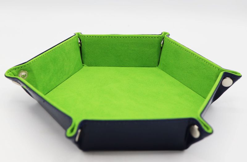 Leatherette & Velvet Dice Tray (Navy with Lime)