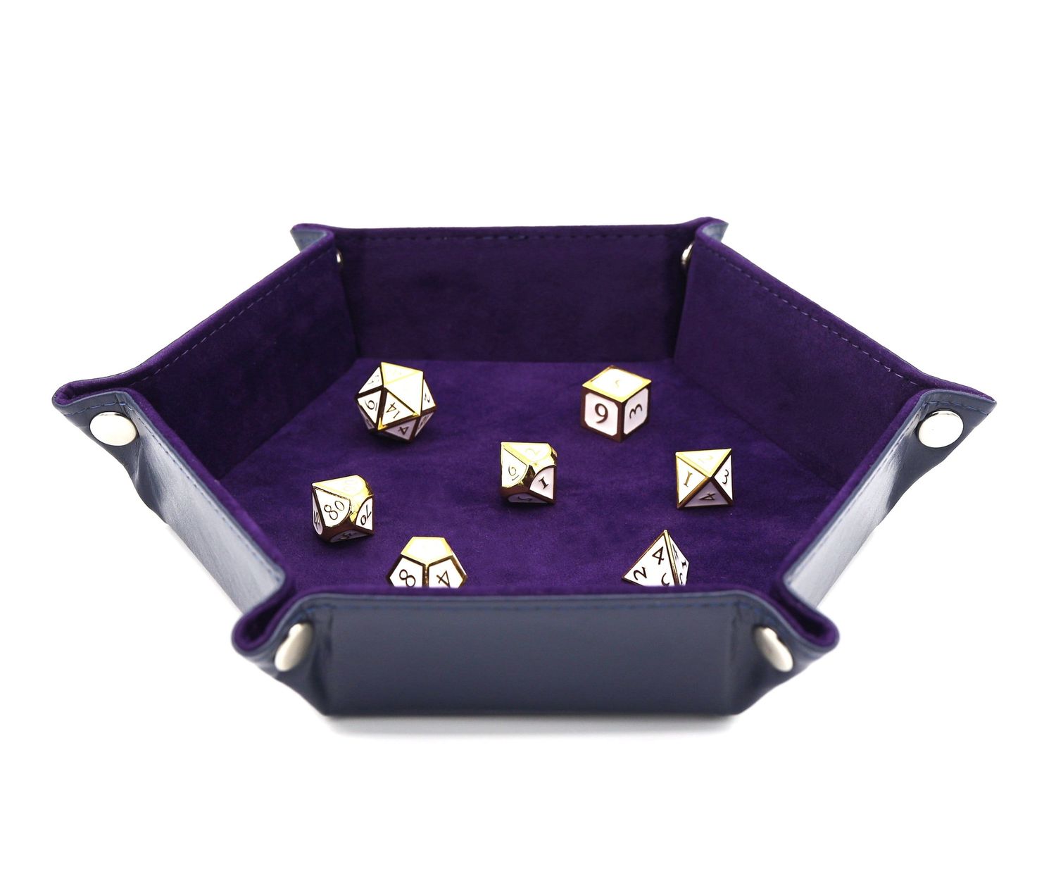 Leatherette & Velvet Dice Tray (Navy w/ Purple Hex) Leatherette & Velvet Dice Tray (Navy w/ Purple Hex)