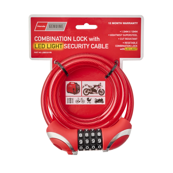 Honda Security Cable, LED light &amp; Combination Lock