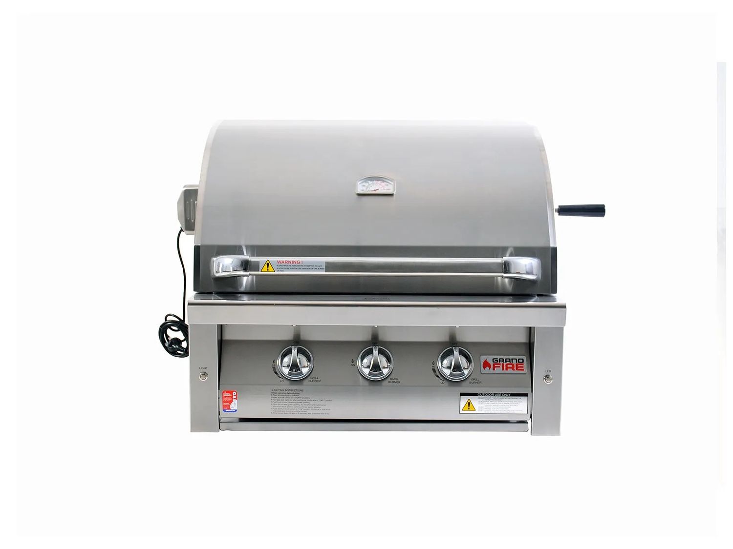 Grandfire Deluxe 30" in-built bbq head. SS Grill &amp; hotplate, briquette Burner Cover, double mounted halogen Lights &amp; LED System, back burner&amp; Rotisserie Kit.