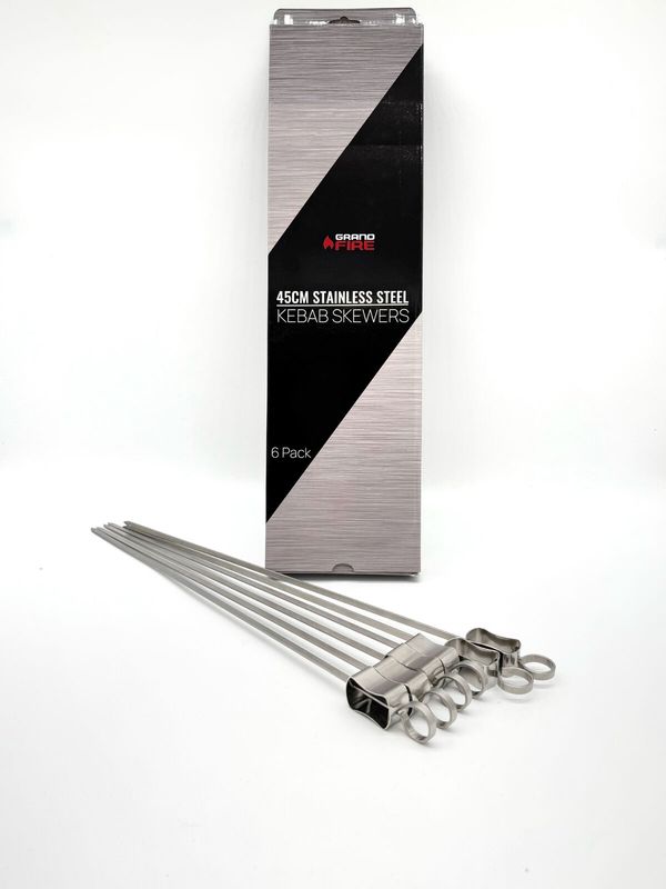 Grandfire 45cm Stainless Steel Kebab Skewers - 6 Pack