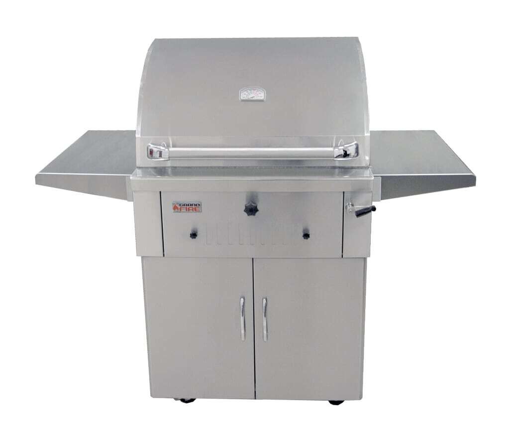 Grandfire Grandfire Deluxe Profile 30" Stainless Steel Charcoal Grill on SS cart with two shelves