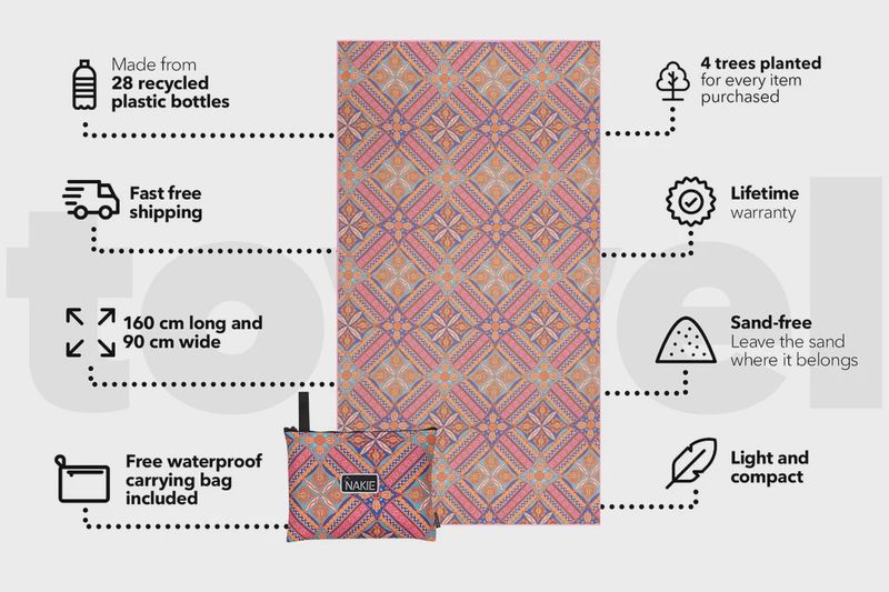 Recycled Sand Free Beach Towel - rosy tides