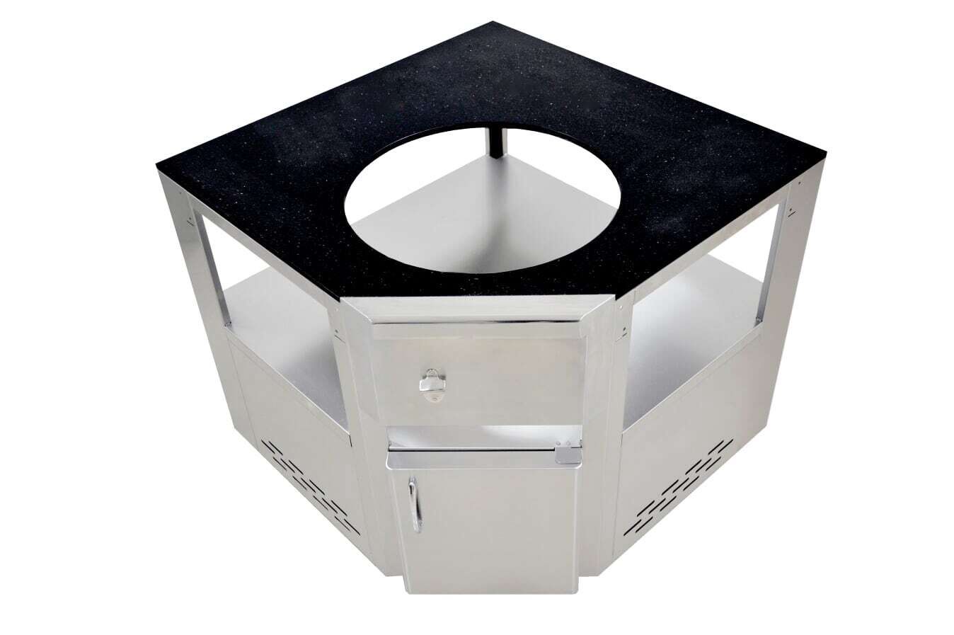 Grandfire Deluxe profile Kamado Corner Unit - 1026(W) * 1026(D) * 925(H)mm Black Galaxy Granite Top