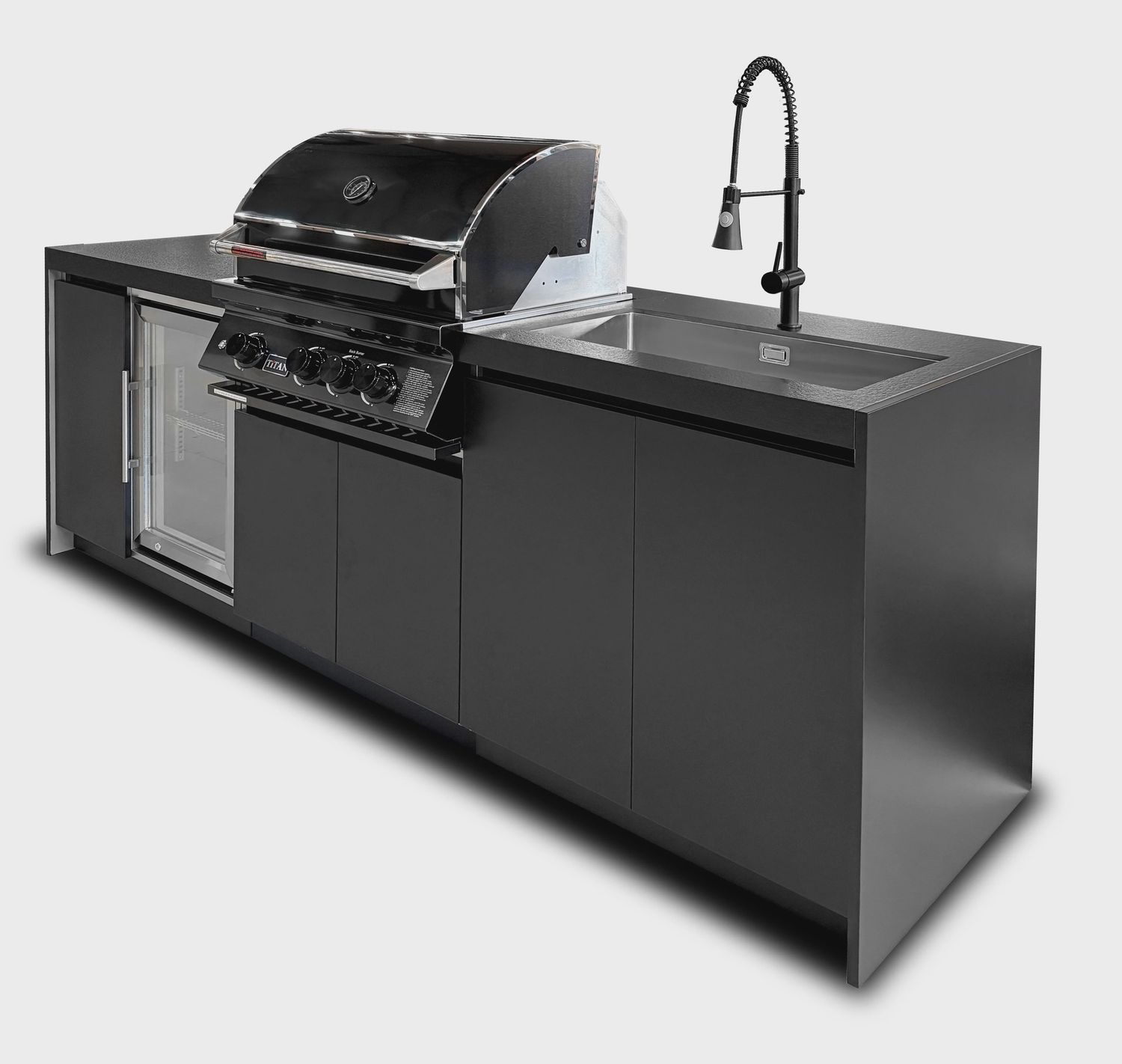 Titan 3 Burner ODK c/w Fridge and Sink Modules Satin Black