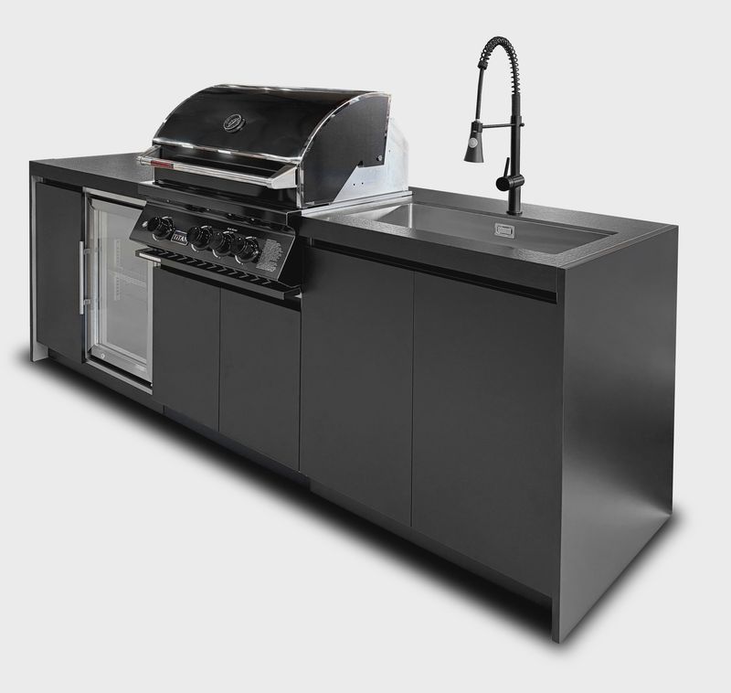 Titan 3 Burner ODK c/w Fridge and Sink Modules Satin Black