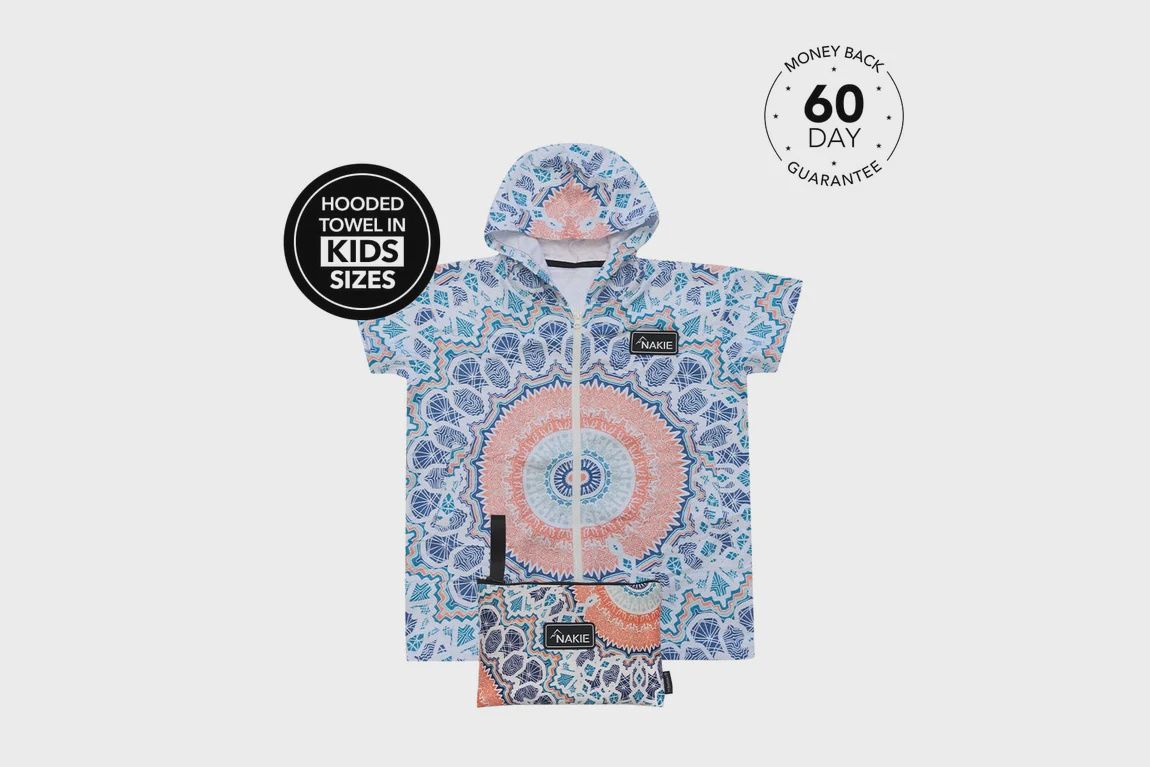 Kids Hooded Towel Recycled Sand Free - sound of summer - medium