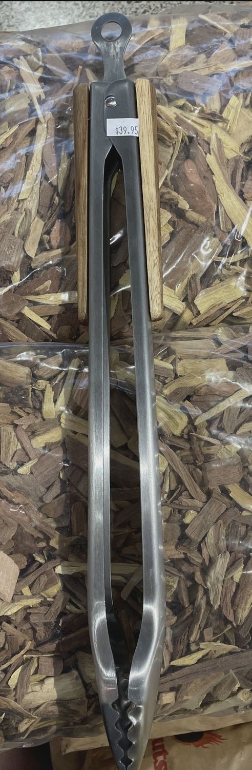 Tongs heavy duty with wooden handles 19 inch