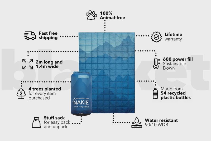 Sustainable Down Puffy Blanket - mountain blue