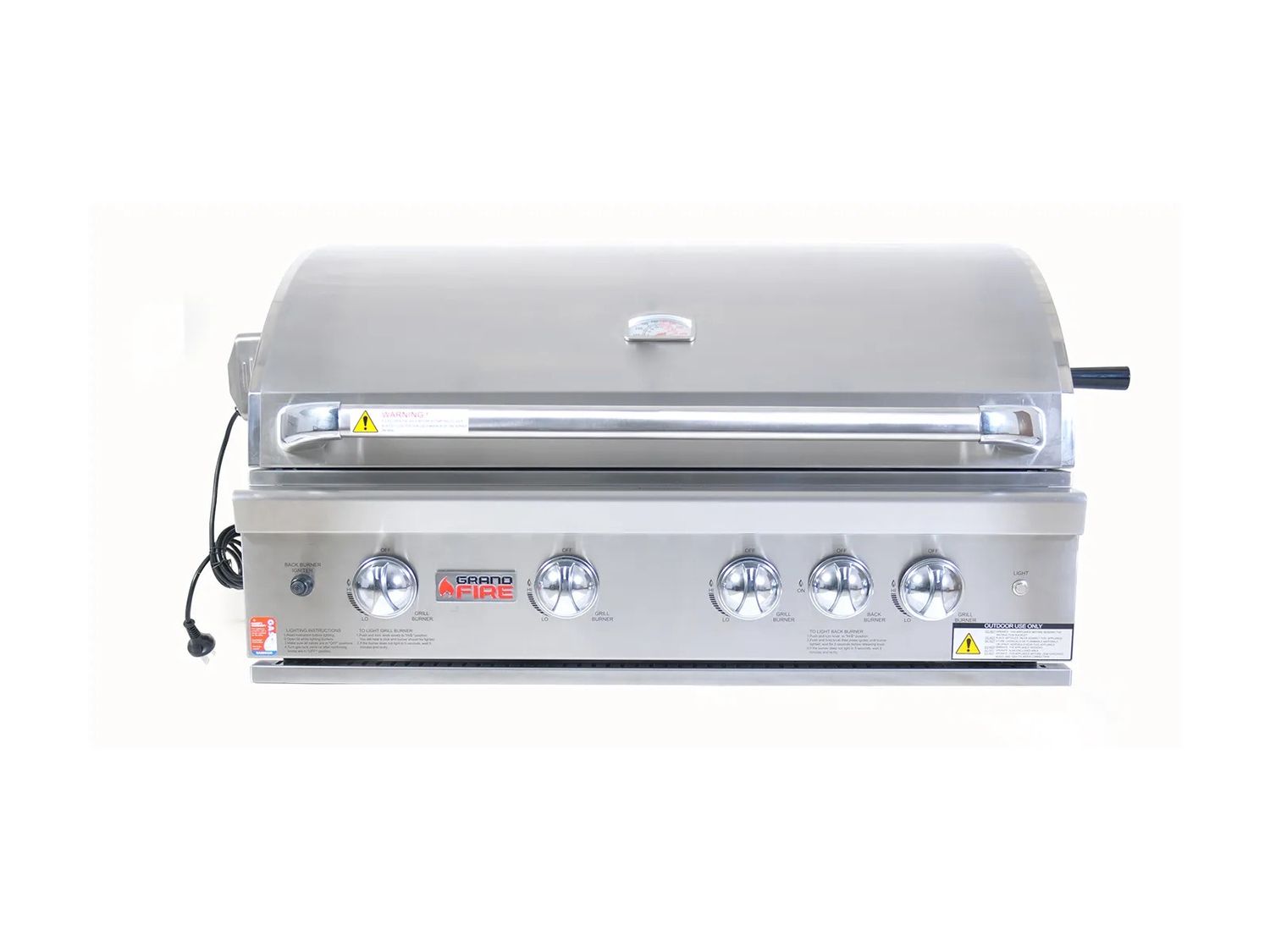Grandfire Classic 38" in-built bbq head, SS grills &amp; hotplate, flametamer, halogen lights, back burner &amp; Rotisserie kit