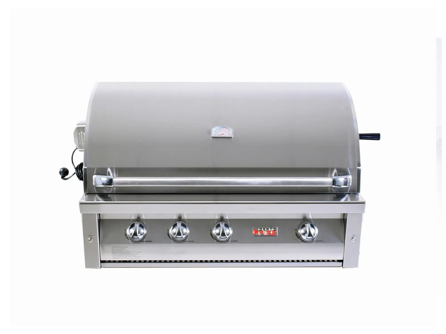 Grandfire Deluxe 42" in-built bbq head with Sear Burner, SS Grill &amp; hotplate, briquette Burner Cover, double mounted halogen Lights &amp; LED System, back burner&amp; Rotis Kit.