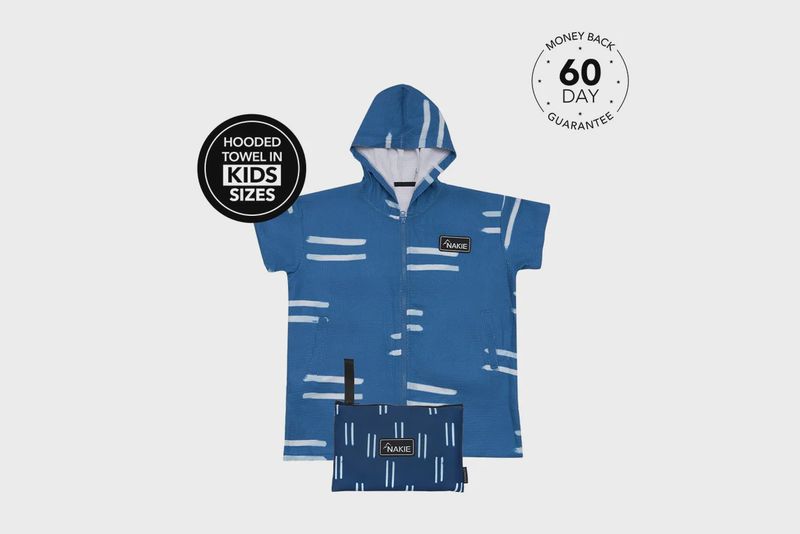Kids Hooded Towel Recycled Sand Free - salty waves - small