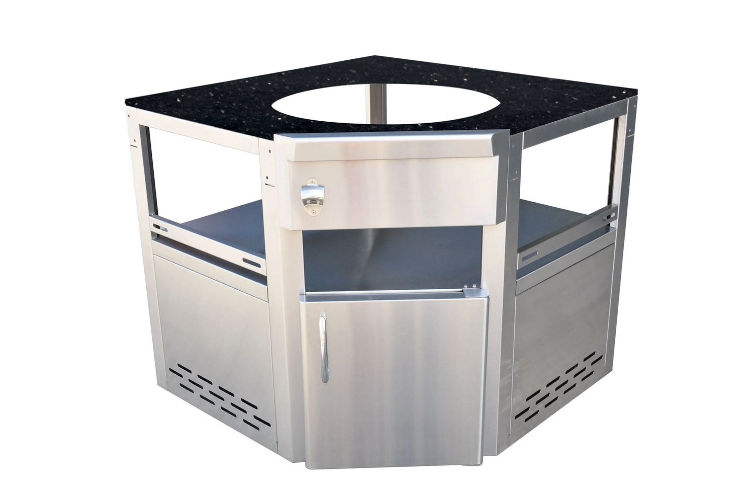 Grandfire Classic profile Kamado Corner module unit - 911(W) x 911(D) x 894(H)mm Black Galaxy Granite Top