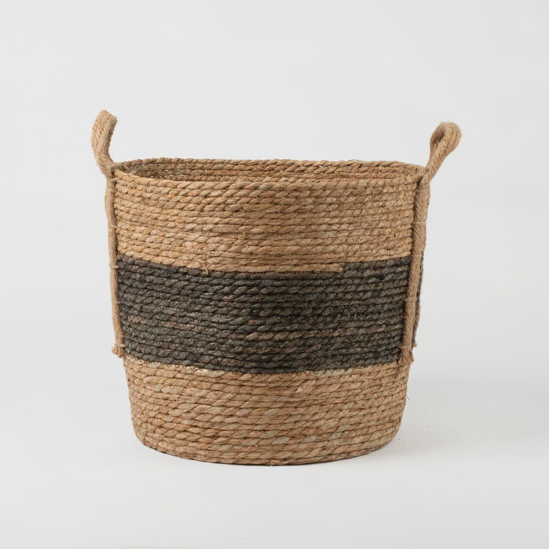 Natural and Black Stripe Basket with Hemp Handles - size Medium