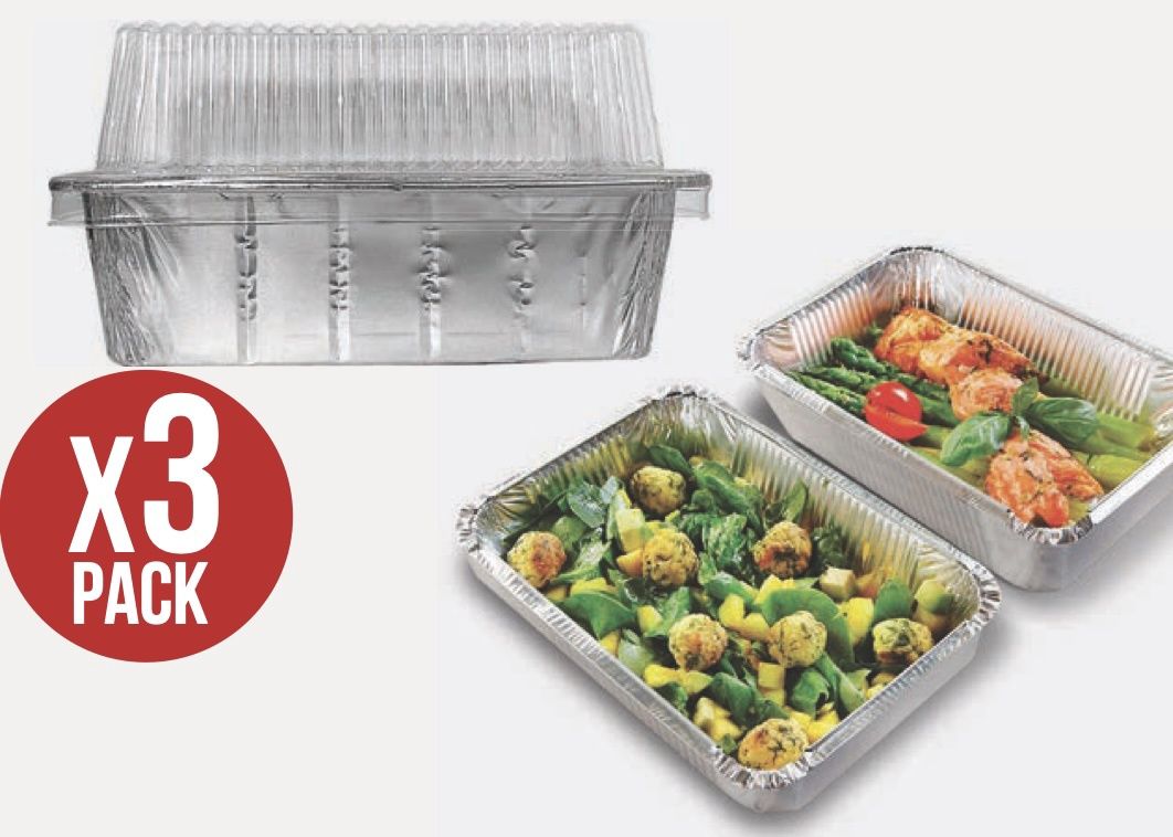 3 Pack Small Foil Tray With Lid