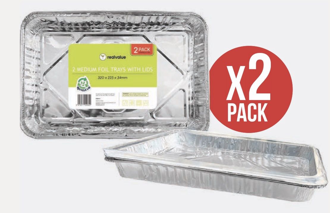 2 Pack Medium Foil Trays with Lids