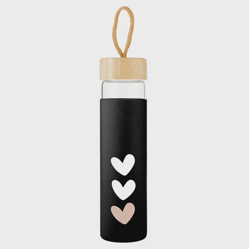 Glass Water Bottle - Hearts