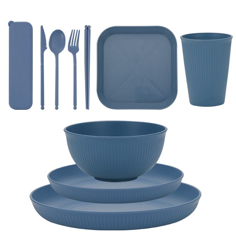 Wheat straw 10 piece picnic set - blue