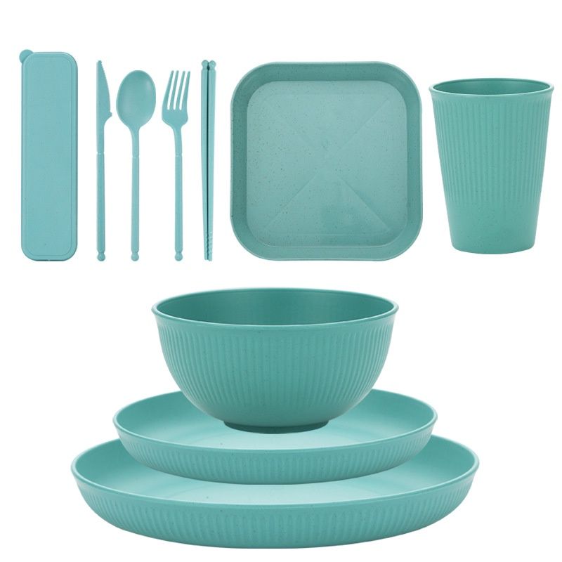 Wheat straw 10 piece picnic set - green