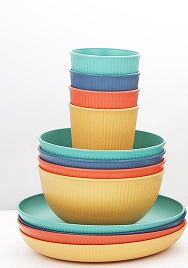 Wheat straw 48 piece picnic set - mixed colours
