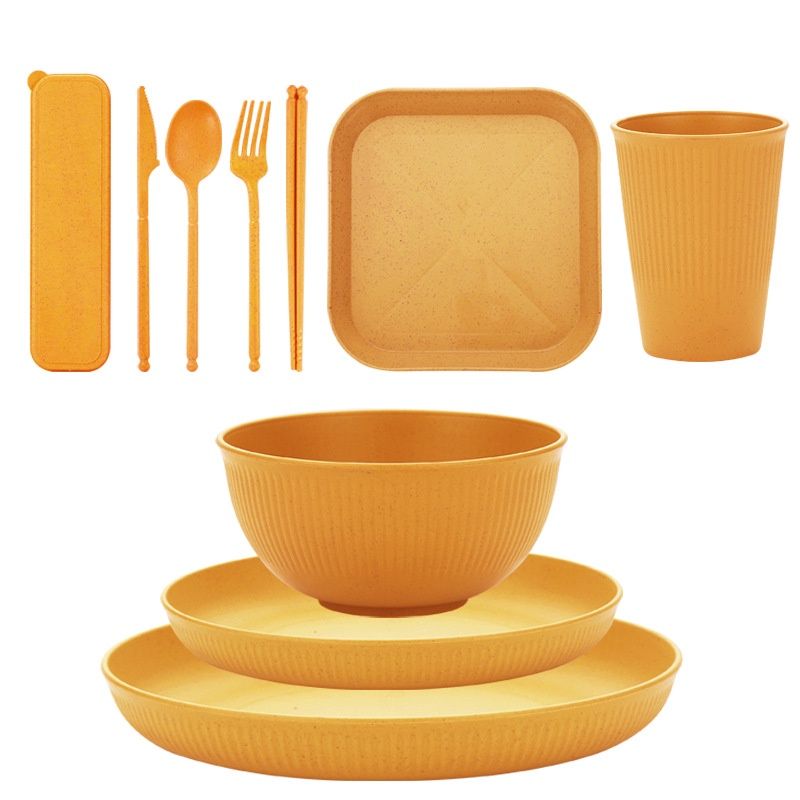 Wheat straw 10 piece picnic set - yellow