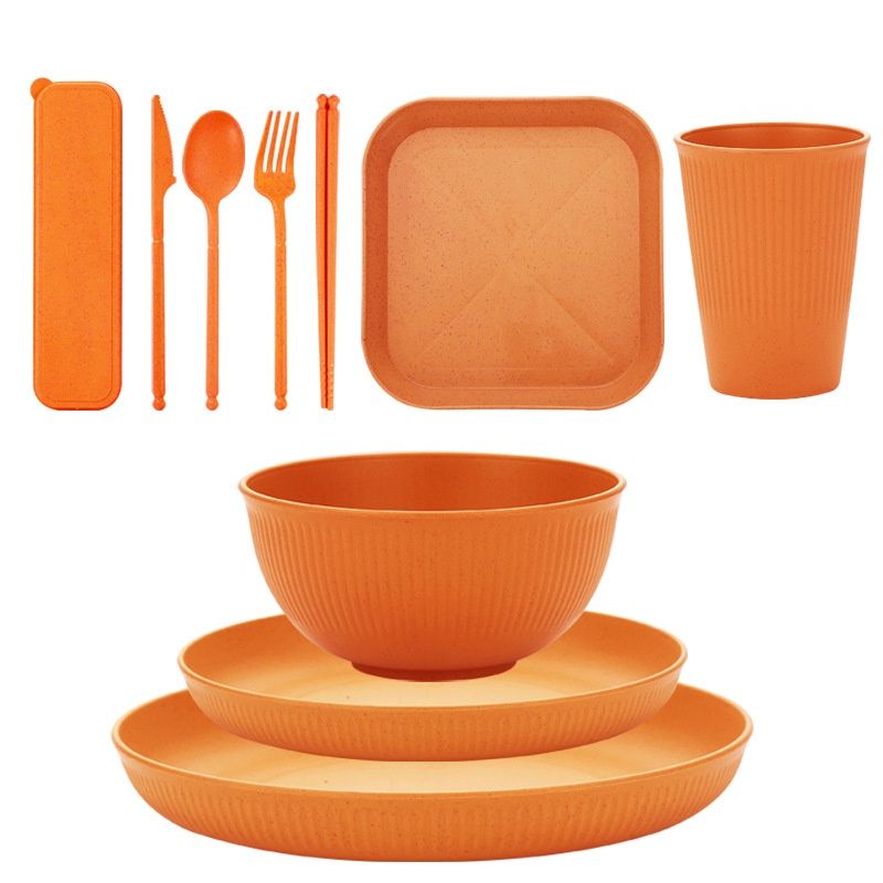 Wheat straw 10 piece picnic set - orange