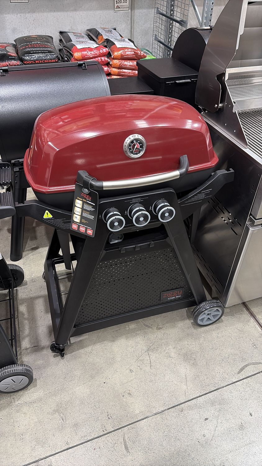 Ziggy Elite Triple Grill LPG BBQ On Cart (Chilli Red)