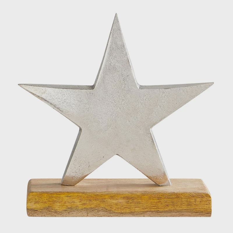 Silver Star with Wooden Base - medium