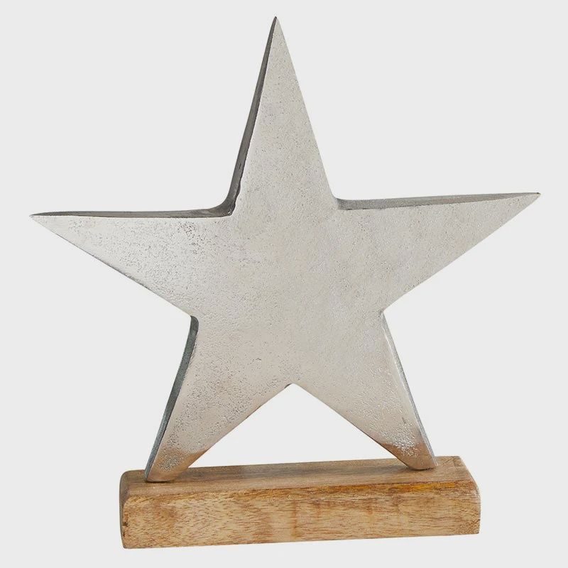Silver Star with Wood Base - Large
