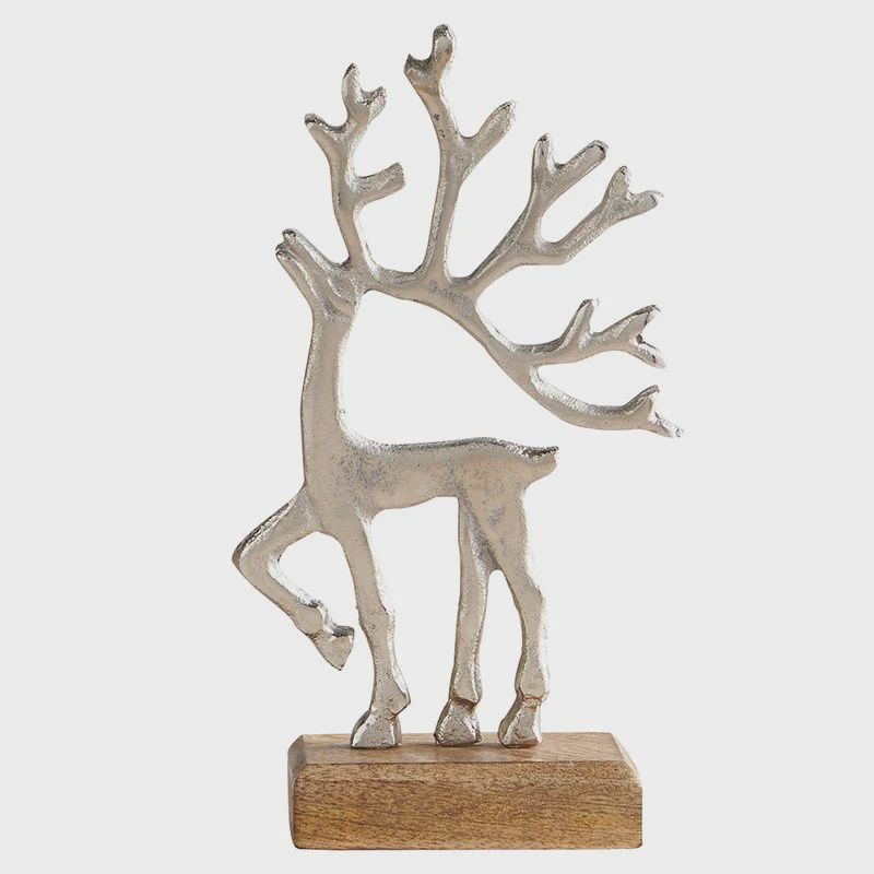 Silver Reindeer with Wood Base