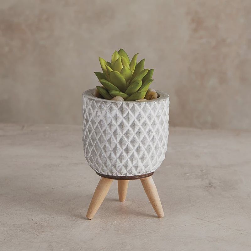 Grid Cement Planter with Wood Legs