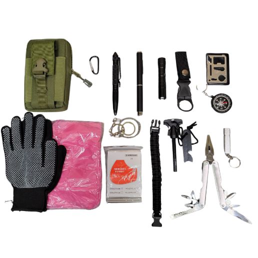 15 Piece Survival Kit with Pouch