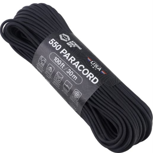 Atwood 550 Paracord, 100 Feet, Color: Black