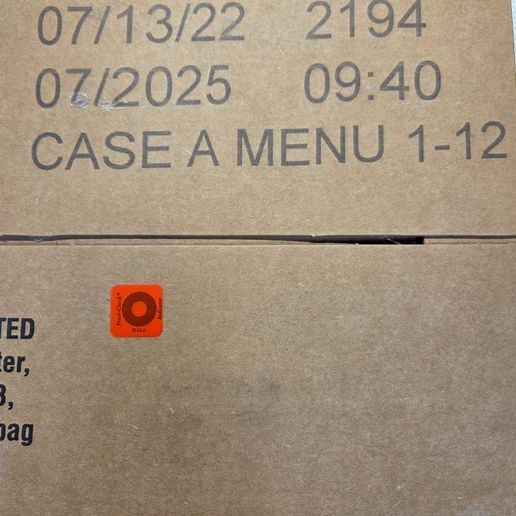 Military Issue MRE Case (2025 Inspection Date), Type: Case A