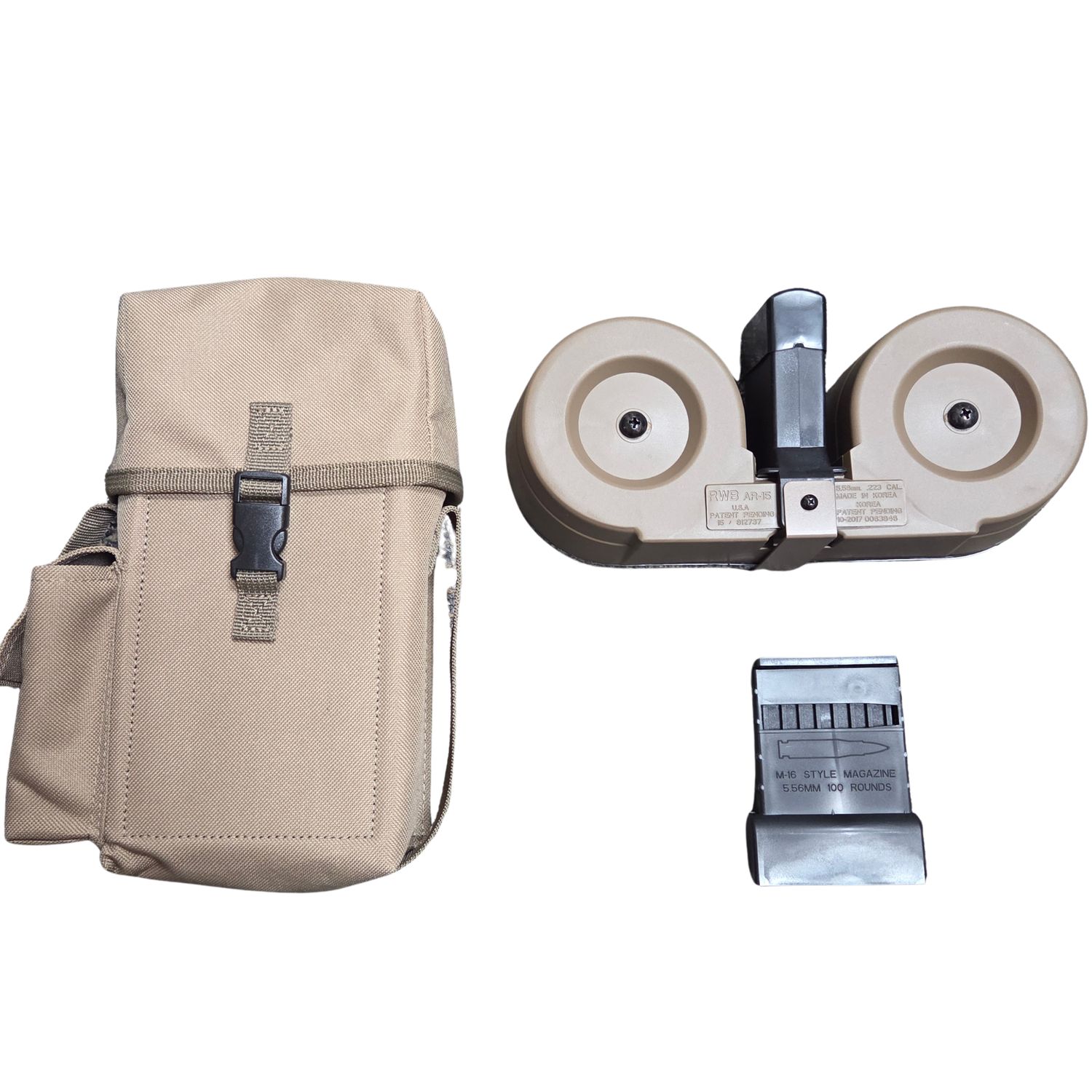RWB 100 Round AR-15 Drum Magazine, Tan