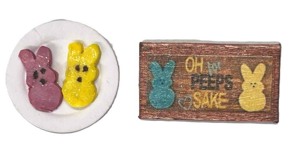 "Oh for Peeps Sake" Sign and Plate with 2 Peeps mc448x