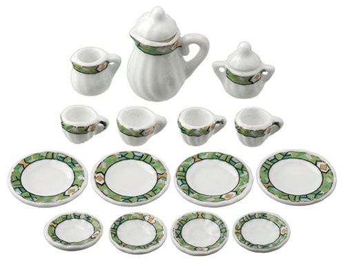 17 pc. Green and White Dinner Set azb5210