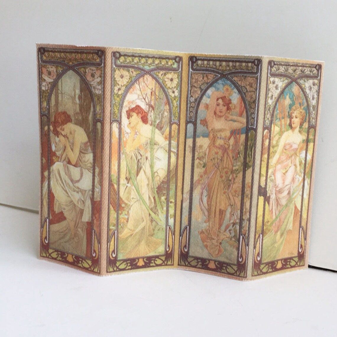 1/24th Miniature Fabric Room Screen Art Nouveau Times of the Day by Mucha 11124T