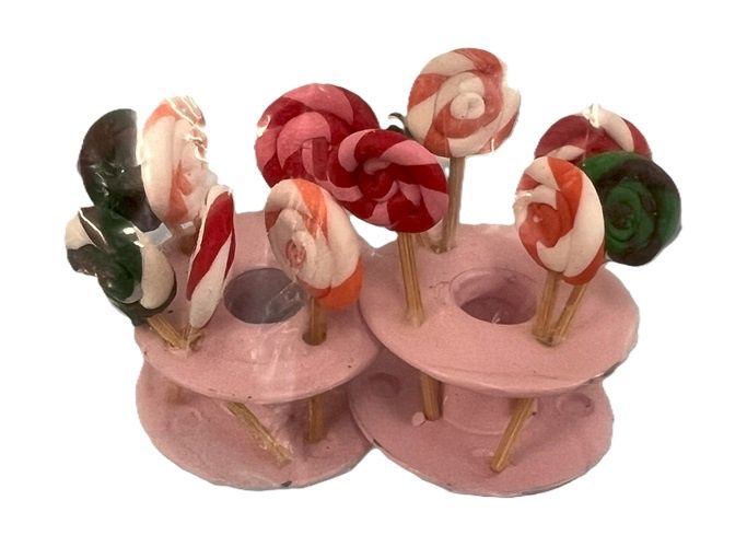 12 Lollipops in Pink Holders for Candy Shop mc03191