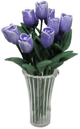 12 Purple Tulips in a Clear Ribbed Vase bdr552