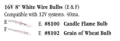 16V 8" White Wire Bulbs-Grain of Wheat Bulb HW8102
