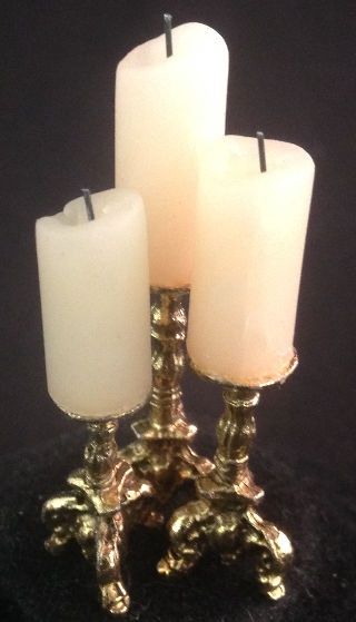 3 Brass Candlesticks with Candles 82616A