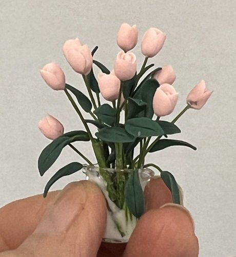 12 Pink Tulips in Oval Crimped Vase bdr573