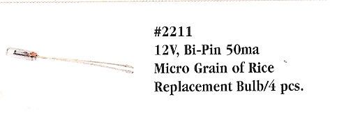 12V, Bi-Pin 50ma Micro Grain of Rice Replacement Bulb/4pcs HW2211