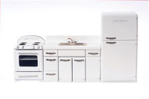 1950'S Kitchen Set, White, 3pc AZT5017