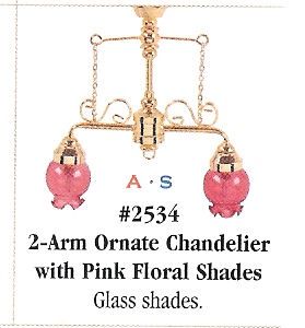 2-Down-Arm Ornate Chandelier with Pink Floral HW2534